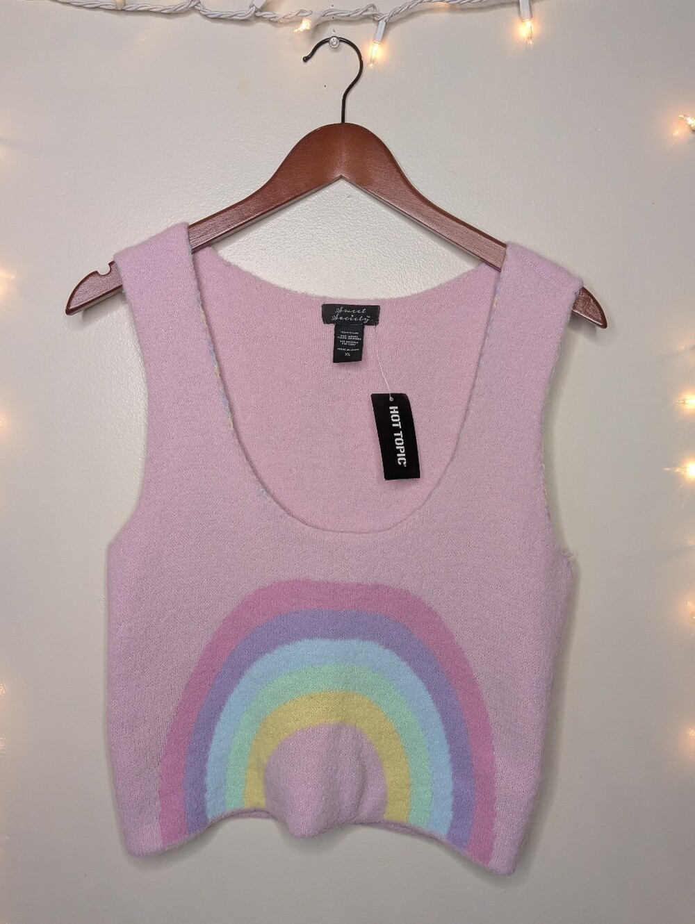 Hot Topic Pastel Pink Rainbow Knit Tank Top - Size XL